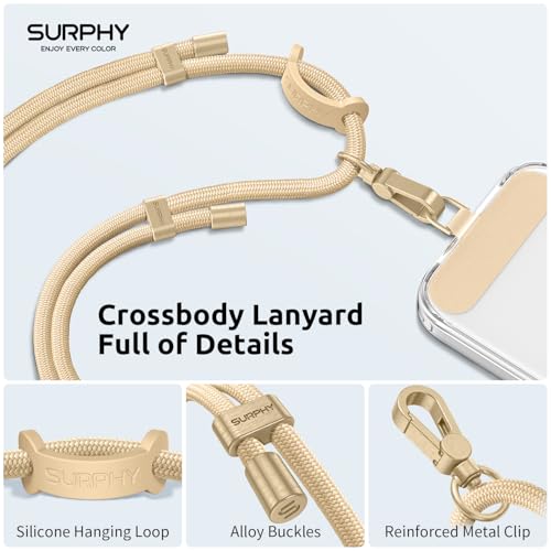 SURPHY Phone Lanyard Adjustable Phone Strap Crossbody with 2 Pack Cell Phone Tether Tab Premium Metal Buckles SkinFriendly Universal Cell Phone Lanyard Crossbody for Women and Men Khaki - Image 3