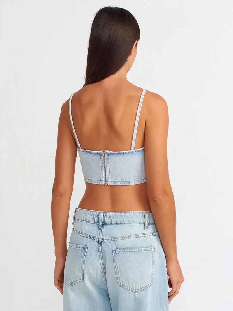 Dilvin DILVIN Women's Strapless Cropped Denim Top