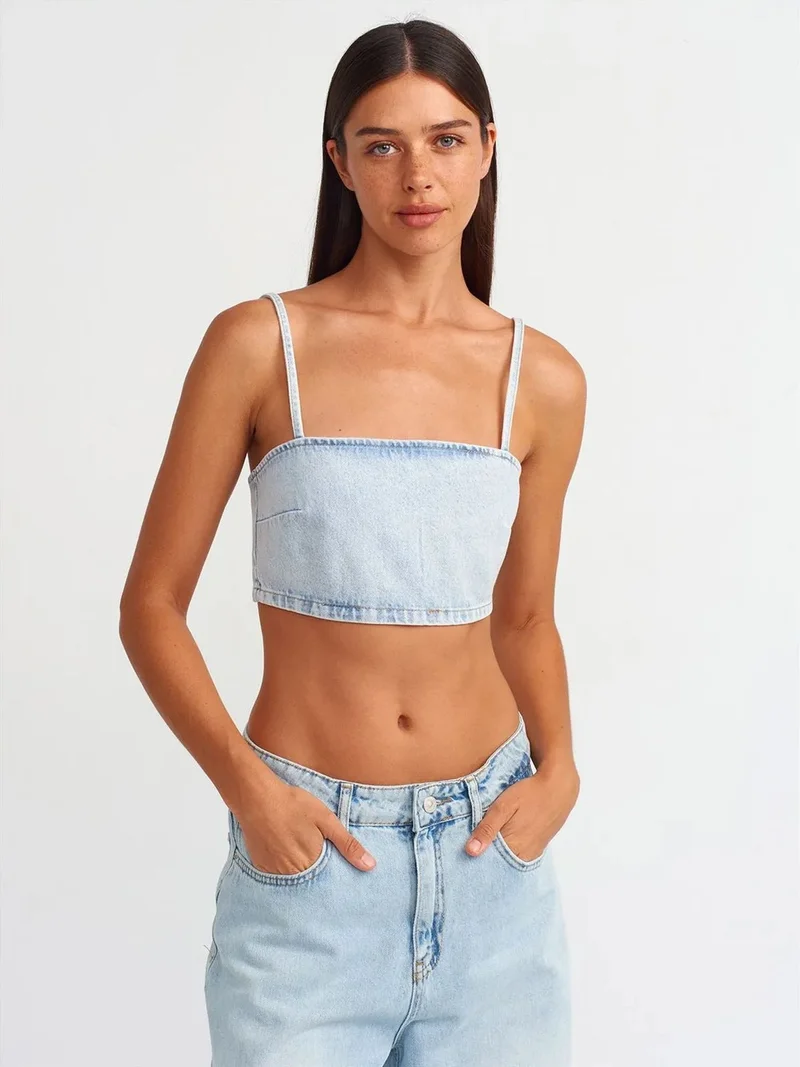 Dilvin DILVIN Women's Strapless Cropped Denim Top