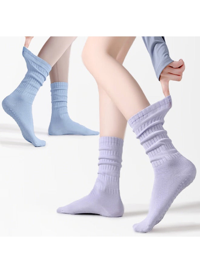 Dweck Duweike Yoga Socks Pilates Mid-calf Non-slip Breathable Fitness Dance Sports Calf Socks 2 Pairs Blue + Purple - Image 1