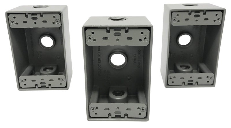 Sealproof 1-Gang 3 1/2-Inch Holes Weatherproof Rectangular Exterior Electrical Outlet Box with 3 Outlet Holes, Three 1/2" Holes, Single Gang, UL Listed, 3-Pack - Image 4
