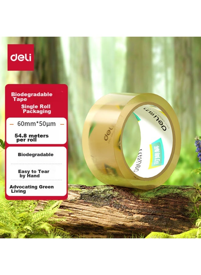 ديلي Deli Cellulose Film Packing Tape، أخضر صديق للبيئة، قابل للتحلل، مادة تعبئة، سهل التمزيق، شريط تغليف، 60mm*60y*50μm، 1 لفة، 30293 - Image 1