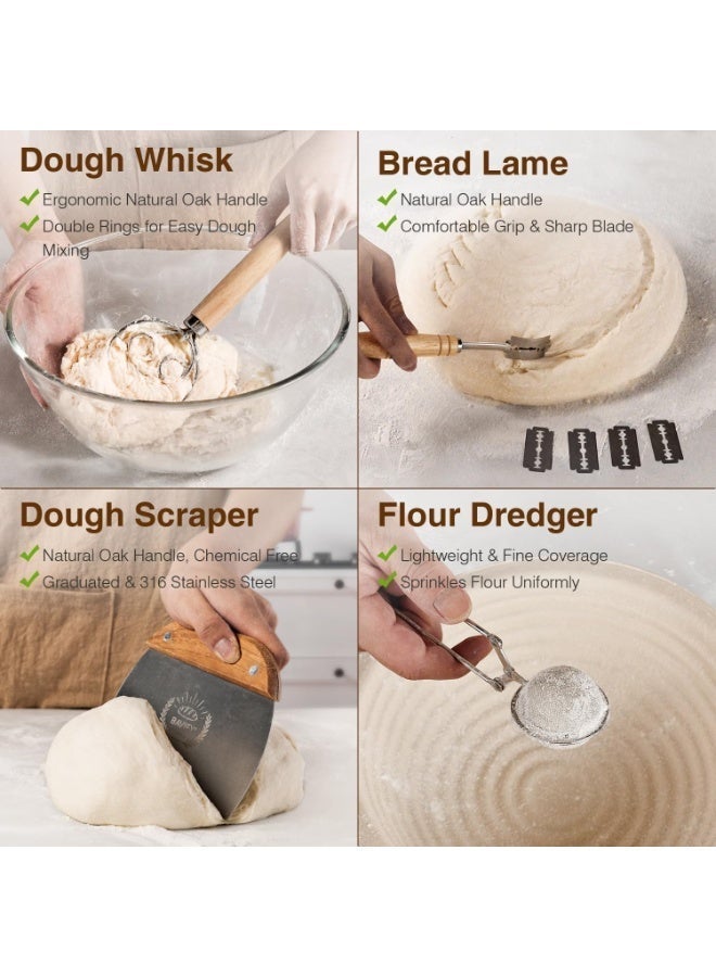 LBMT Wood Pulp Banneton Bread Proofing Basket Set, 9" 2.2LB Round Sourdough Banneton Basket Kit, Sourdough Bread Making Tool Baking Supplies with Proofing Bowl and Linen Liner Bread Making Tools,Cover, Dough Whisk, Lame, Scraper, Gift Set for Professional and Home/Party Baking - Image 5