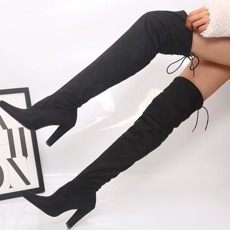 1 Pair Woman Thigh High Boots Woman Thick High Heel Boots Winter Boots - Image 5