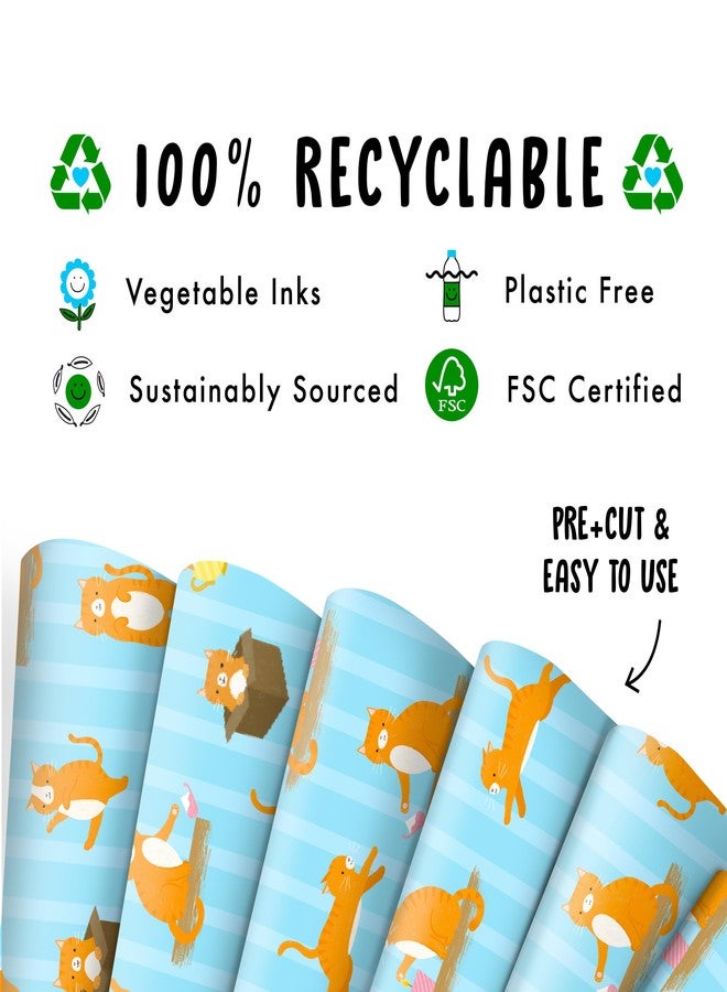 CENTRAL 23 Orange Cat Wrapping Paper - 6 Sheets Gift Wrap for Pet Lovers Kids or Friends - Birthday All Occasion Cute Tabby Design with Hearts and Stars - Recyclable - Comes with Tags - Image 3