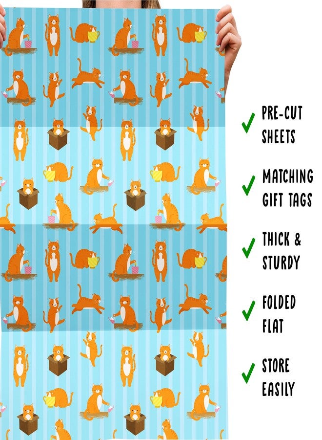 CENTRAL 23 Orange Cat Wrapping Paper - 6 Sheets Gift Wrap for Pet Lovers Kids or Friends - Birthday All Occasion Cute Tabby Design with Hearts and Stars - Recyclable - Comes with Tags - Image 5