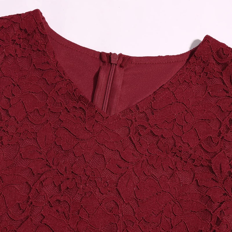 Viriber Girls Floral Lace Burdungy Dress Christmas Bridesmaid Vintage Formal Cocktail Party Swallowtail Swing Dresses 7-14 Years(Burdungy,11-12T) - Image 3