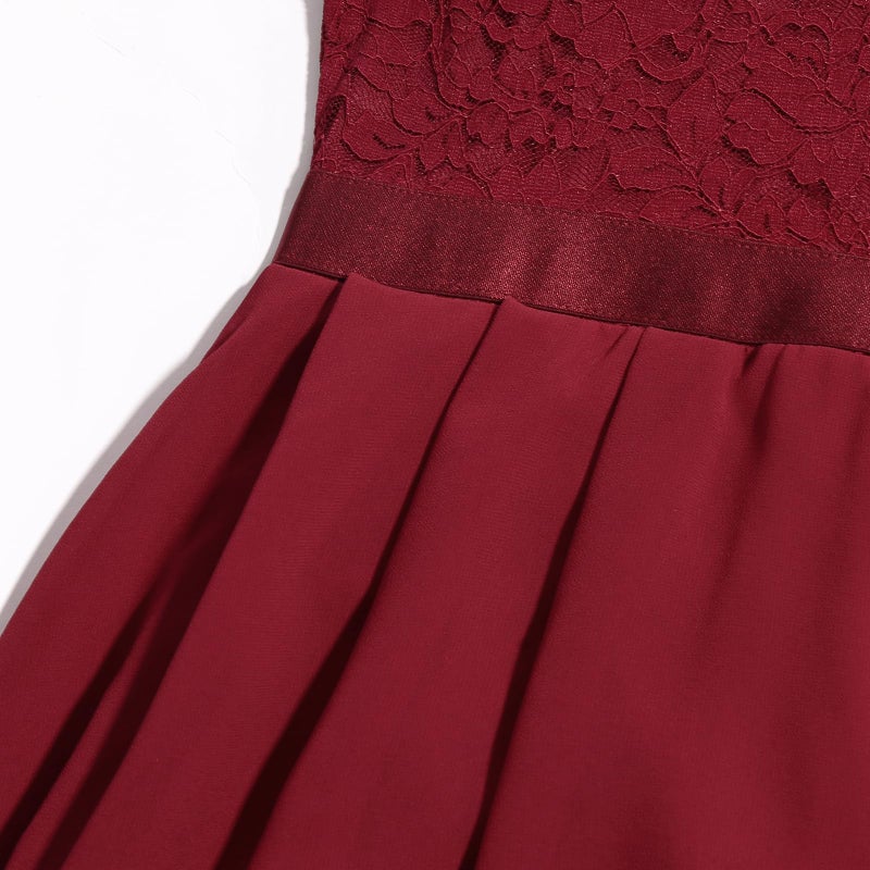Viriber Girls Floral Lace Burdungy Dress Christmas Bridesmaid Vintage Formal Cocktail Party Swallowtail Swing Dresses 7-14 Years(Burdungy,11-12T) - Image 4