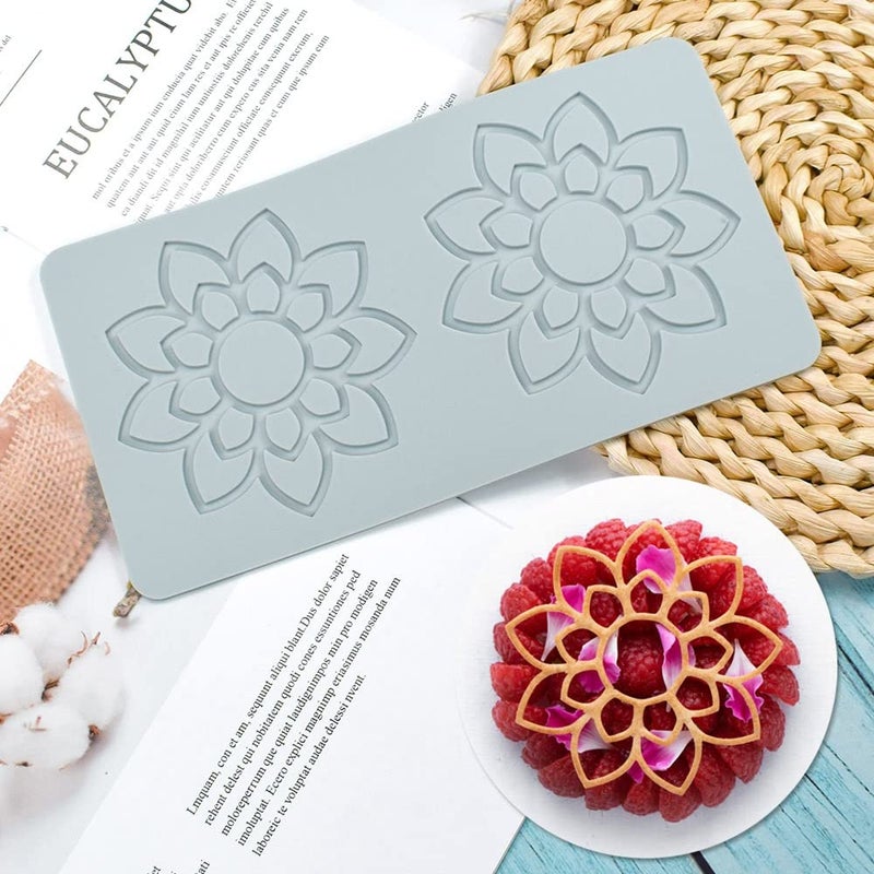 TUKE 3D Hollow Leaf Fondant Lace Mold  Multi Leaves Flower Shapes Silicone Lace Mould for Cake Decorating Molds Fondant Impression Mat for Chocolate Sugar Candy Cupcake Baking (B_7.56x3.92x0.12inch) - Image 2