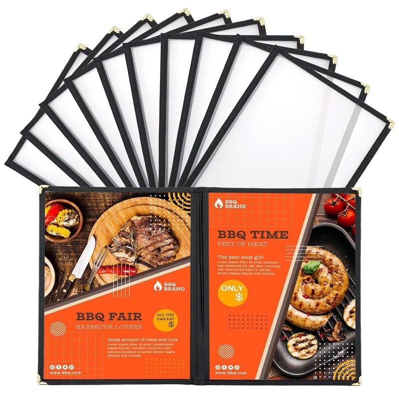 MYFULLY 8.5 x 11 Inch Menu Covers | Pack of 10 Transparent Restaurant Menu Covers, American Style Menu Holders for Restaurants, Bars, Cafes, Food & Drink (8.5"x 11" (2 Pages, 4 View)) - Image 1