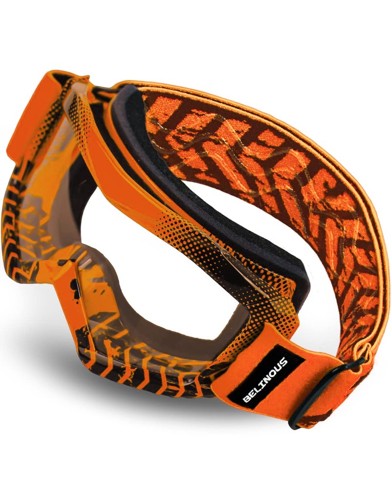 BELINOUS Kid Riding Goggles for ATV Dirt Bike Motorcycle Motorcross MX UV Protectioin Youth Dirt Bike Goggles for Kids 312 with Soft Strap Orange