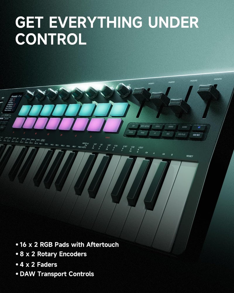 Donner STARRYKEY-37 PLAY MIDI Keyboard Controller, 37 Key Portable MIDI Controller with 128 Build-in Voices, 16 Drum Pads, Arpeggio, Sequencer, USB/Wireless Connection, 4 DAW Software & 40 Courses - Image 4