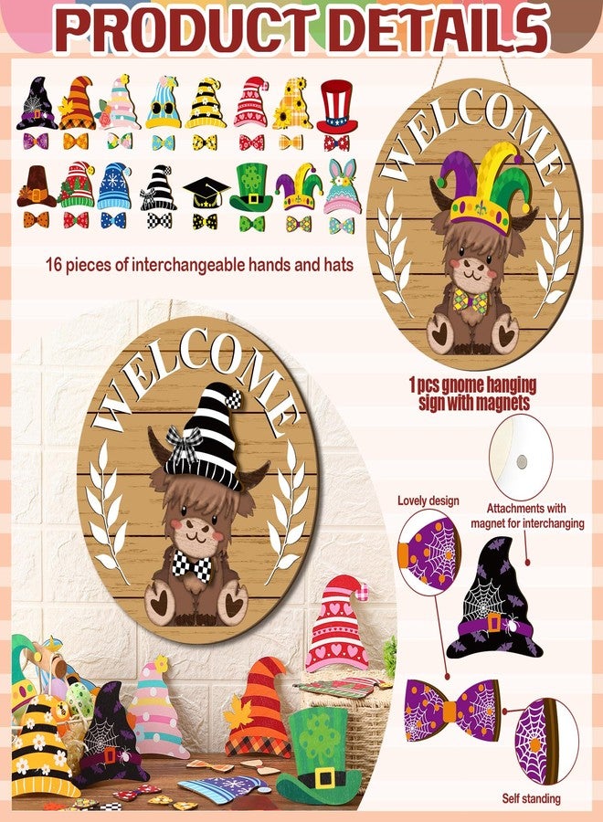 GlikCeil 33 Pcs Summer Interchangeable Door Decor Wooden Highlands Cow Decor Holiday Seasonal Interchangeable Welcome Sign Door Hanger Seasonal Farmhouse Graduation July 4th Decor(Wood Grain) - Image 3