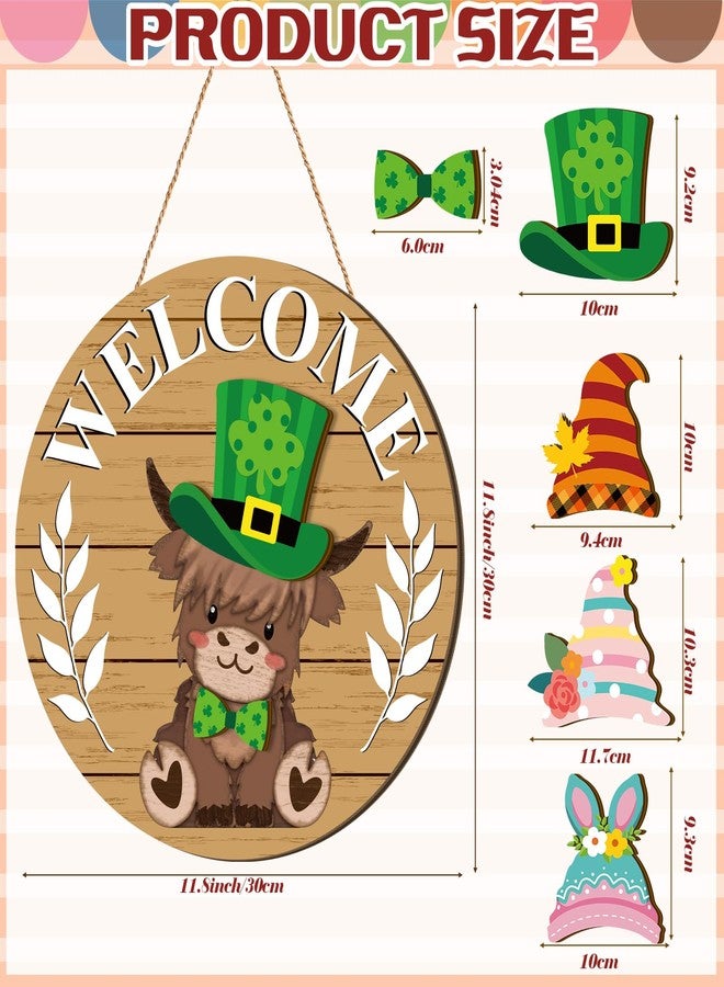 GlikCeil 33 Pcs Summer Interchangeable Door Decor Wooden Highlands Cow Decor Holiday Seasonal Interchangeable Welcome Sign Door Hanger Seasonal Farmhouse Graduation July 4th Decor(Wood Grain) - Image 2