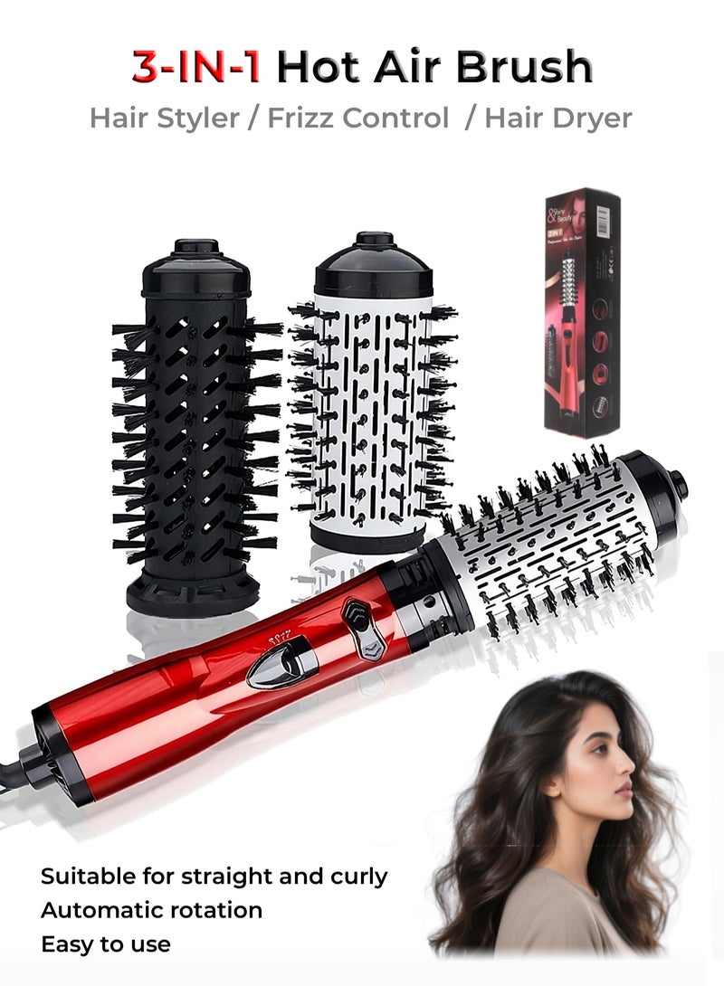 فُرشاة هواء ساخن 1000 واط - 3 في 1 مُصفف شعر/مُنظم تجعيد/مجفف مع فُرش دوّارة أوتوماتيكية وحرارية، تقنية خزفية أيونية احترافية، 3 درجات حرارة | تجفيف فوري، نعومة وحجم مثالي - Image 1