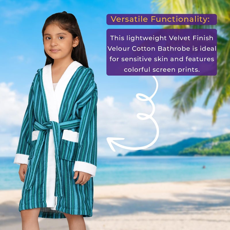 Rangoli Tonal 100% Cotton Hooded Bathrobe for Kids - Green, 9-10 Years - Image 5