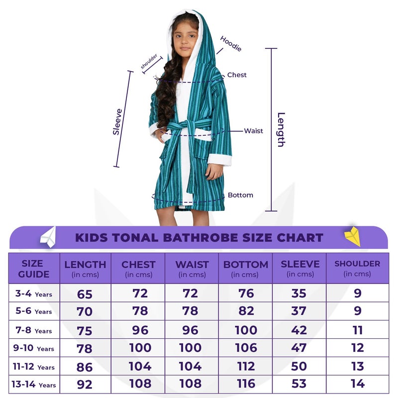Rangoli Tonal 100% Cotton Hooded Bathrobe for Kids - Green, 9-10 Years - Image 4