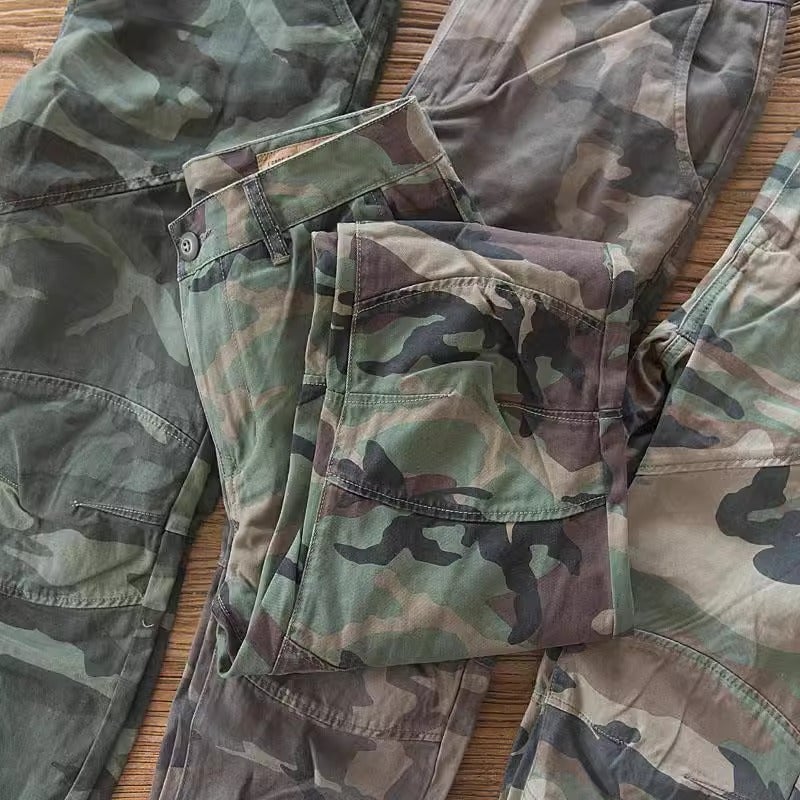 سروال عمل للرجال بنمط تمويه سروال عمل متعدد الجيوب للرجال مقاوم للتآكل سروال عمل متسع متسخ - Image 2