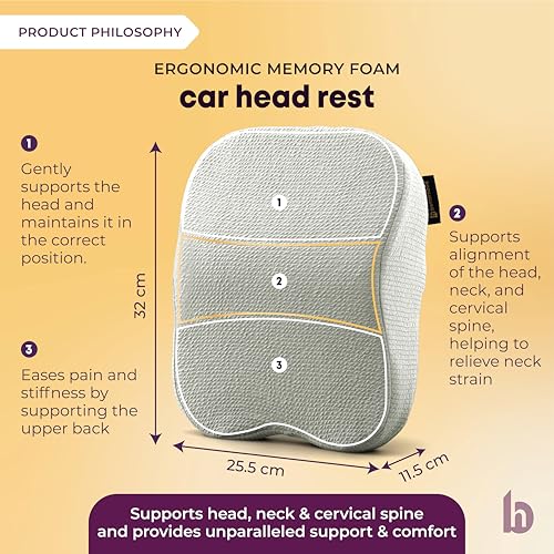 betterhood PosturePro Premium Car Neck Rest Pillow | Car Seat Headrest Pillow | Neck Support Cushion for Comfortable Rides | Memory Foam, Cotton Cover | Orthopedic, Ergonomic (Grey, Pack of 2) - Image 5