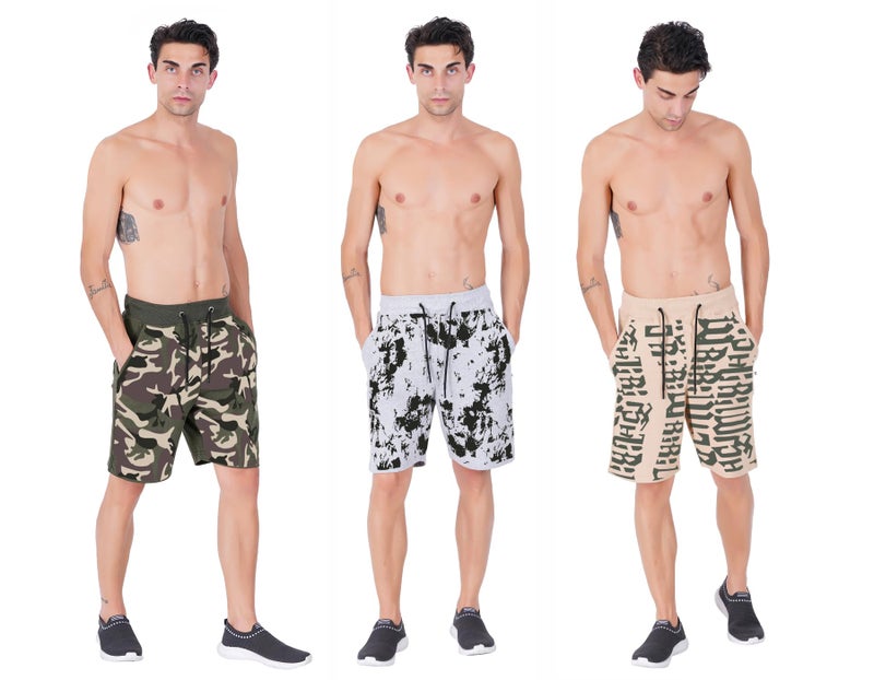 hotfits Men's Printed Casual Green, Grey & Beige Cotton Regular Shorts, Workout & Running Shorts with Pockets Pack of 3 - S - Image 5