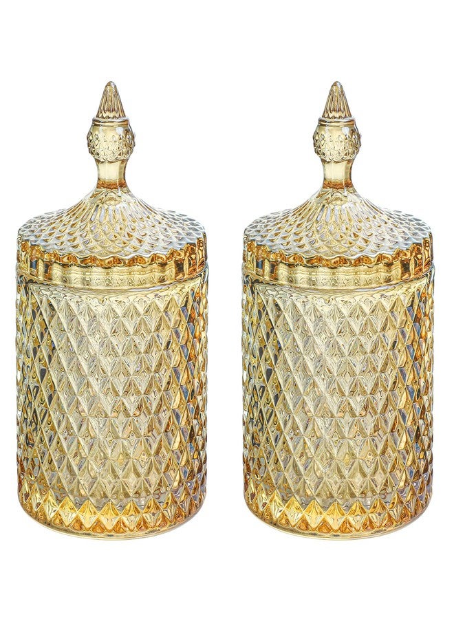 RockTrend Home Decorative Candy Jar Candy Dish Candy Buffet Storage Container Clear Crystal Diamond Faceted Jar with Crystal Lid-Large-16 OZ (Amber, 16 OZ)-Set of 2 - Image 1