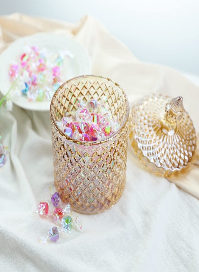 RockTrend Home Decorative Candy Jar Candy Dish Candy Buffet Storage Container Clear Crystal Diamond Faceted Jar with Crystal Lid-Large-16 OZ (Amber, 16 OZ)-Set of 2 - Image 3
