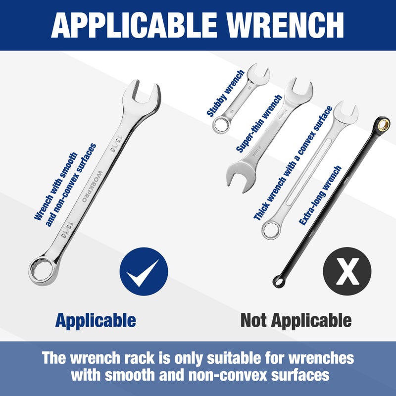 WORKPRO 2-Piece Wrench Organizer, 24-Slot Plastic Wrenches Holder Set with Lock Cover, Metric & SAE Compatibility (Up to 19mm or 7/8), Premium Quality Wrench Rack Tool Trays with Carrying Handle - Image 5