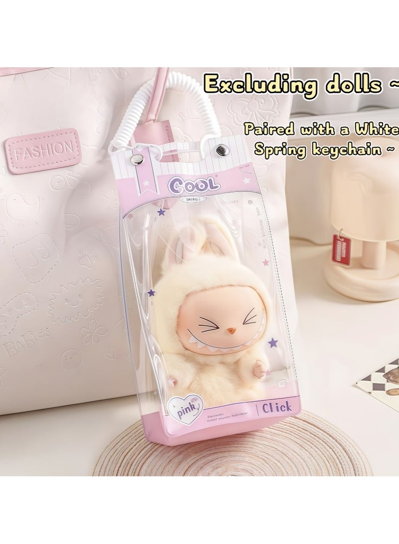 LABUBU 1pc  Transparent Dust-Proof Protective Storage Bag with Spring Keychain - High-Quality Clear Plastic Display Case for , CRYBABY u0026 Winter Rhapsody Plush Toys - Collectible Gift for Toy Enthusiast  - Image 1