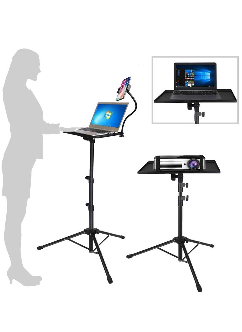 IAF Projector Laptop Tripod Stand - Computer, Tablet, DJ Equipment Holder Mount with Gooseneck Phone Holder Height Adjustable Up to 42 Inches w/ 15'' x 11'' Plate Size - Perfect for Stage - Image 1