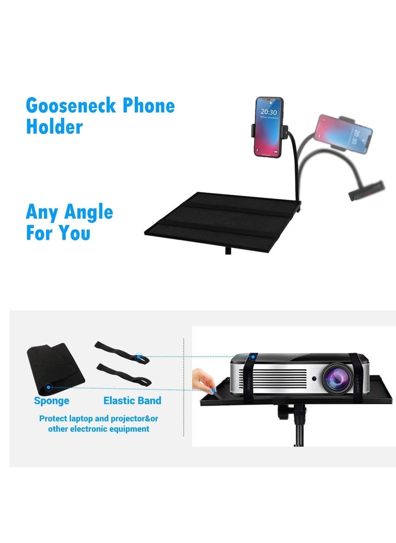 IAF Projector Laptop Tripod Stand - Computer, Tablet, DJ Equipment Holder Mount with Gooseneck Phone Holder Height Adjustable Up to 42 Inches w/ 15'' x 11'' Plate Size - Perfect for Stage - Image 3