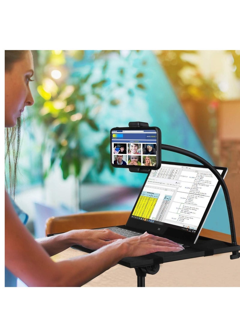 IAF Projector Laptop Tripod Stand - Computer, Tablet, DJ Equipment Holder Mount with Gooseneck Phone Holder Height Adjustable Up to 42 Inches w/ 15'' x 11'' Plate Size - Perfect for Stage - Image 4