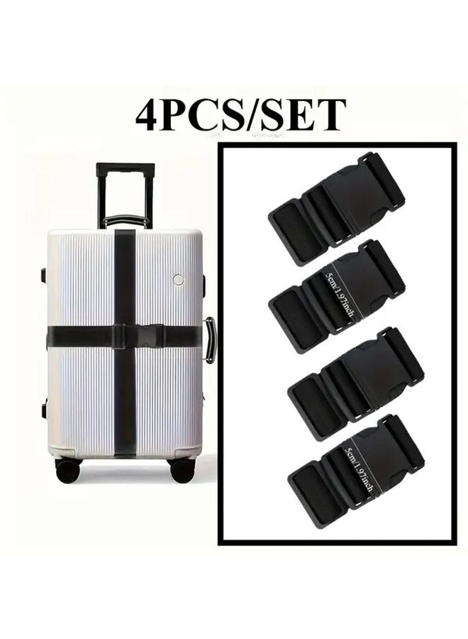 4Pcs Black Adjustable Heavy Duty Luggage Straps Anti Theft Security Belt Travel - Image 1