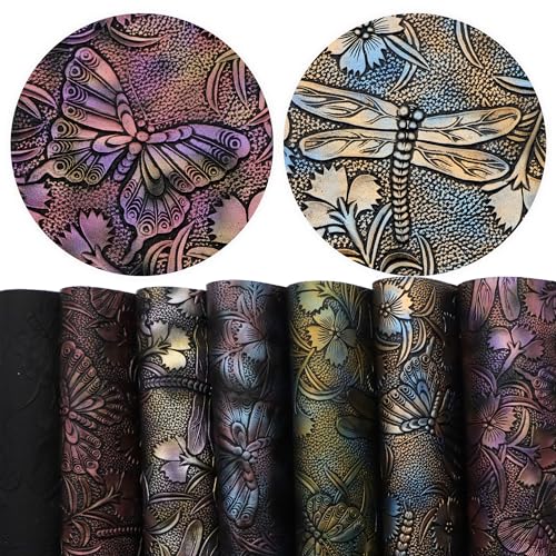 David accessories Flower Butterfly Bump Texture Faux Leather Sheet 7 Pcs 7.7" x 12.9" (20 cm x 33 cm) Assorted Colors for DIY Bags Wallet Glasses Cloth Craft Projects (A) - Image 1