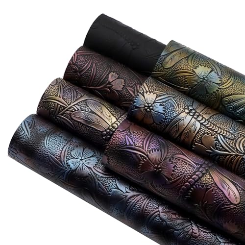David accessories Flower Butterfly Bump Texture Faux Leather Sheet 7 Pcs 7.7" x 12.9" (20 cm x 33 cm) Assorted Colors for DIY Bags Wallet Glasses Cloth Craft Projects (A) - Image 2
