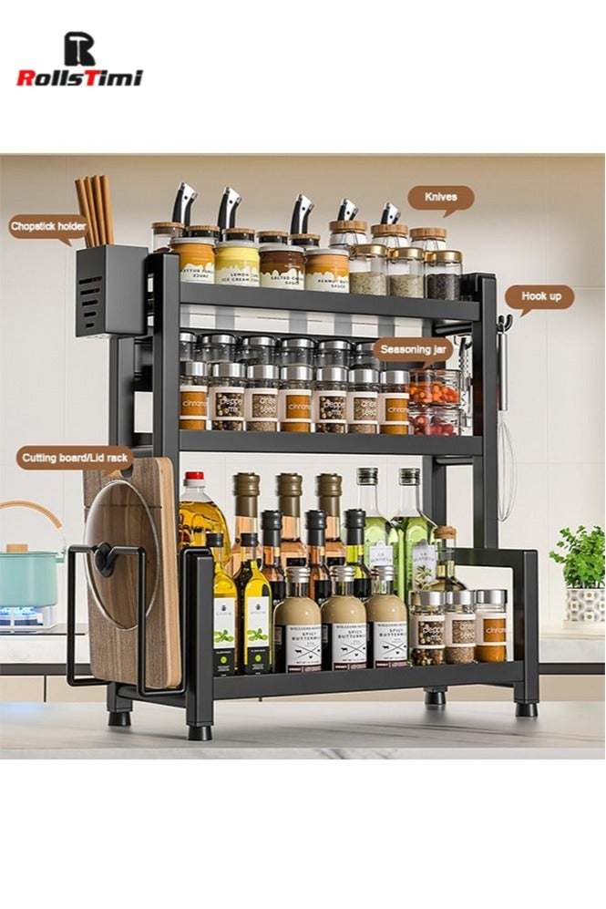 رولستيمي المعادن المطبخ تخزين الرف ، متعددة الوظائف التوابل و سكين التخزين المنظم ، قطع المجلس ، إناء المنظم ، 3 طبقة الأسود - Image 1