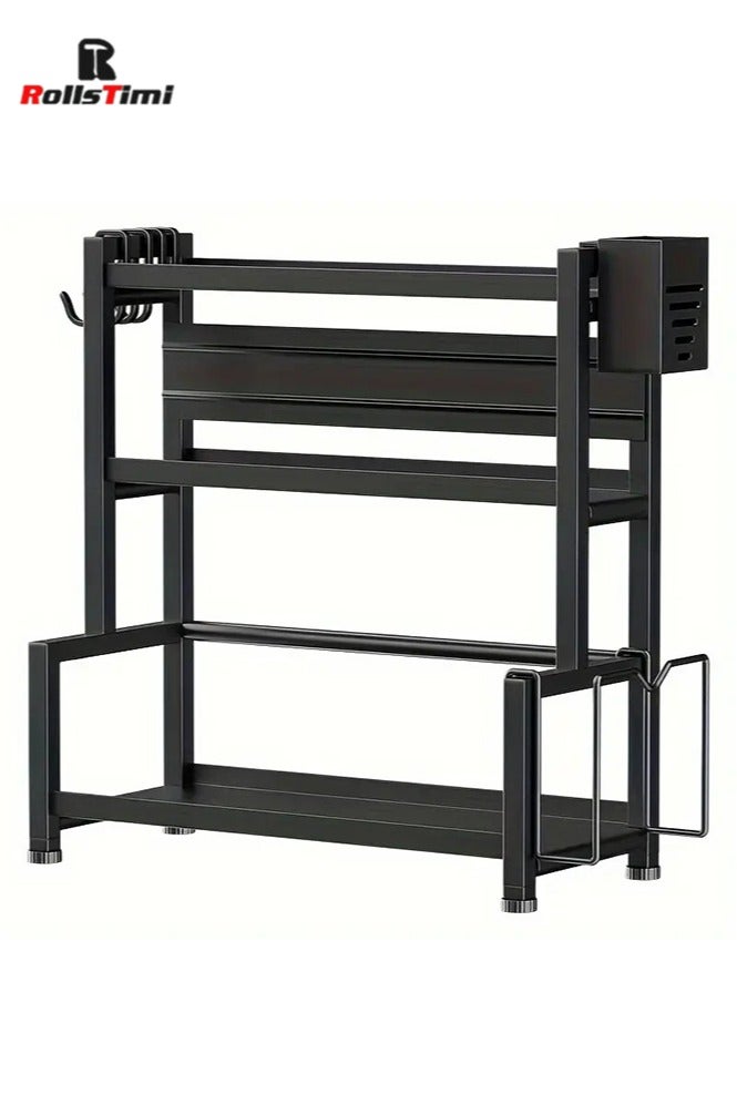 رولستيمي المعادن المطبخ تخزين الرف ، متعددة الوظائف التوابل و سكين التخزين المنظم ، قطع المجلس ، إناء المنظم ، 3 طبقة الأسود - Image 4