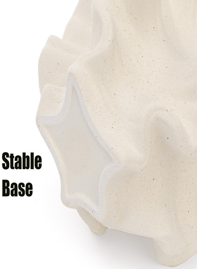 Cedilis Off White Ceramic Flower Vase, 6 Inch Decorative Aesthetic Pampas Grass Textured Vase for Table, Shelf, Mantel, Entryway, Modern Home Decor, Coral-Like - Image 3