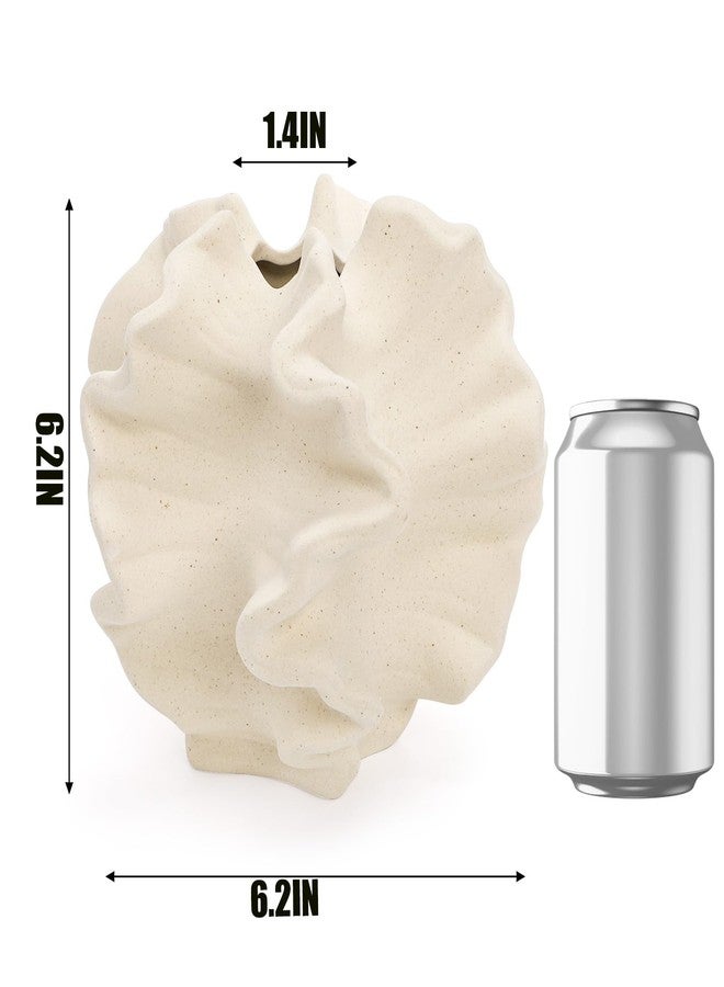 Cedilis Off White Ceramic Flower Vase, 6 Inch Decorative Aesthetic Pampas Grass Textured Vase for Table, Shelf, Mantel, Entryway, Modern Home Decor, Coral-Like - Image 2