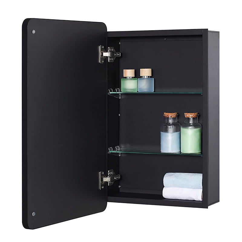 IDYLLOR Black Bathroom Mirror Medicine Cabinet with Round Corner Framed Door and Beveled Edge Mirror 15 x 25 inch, Recessed or Surface Mount, with Adjustable Glass Shelves - Image 3