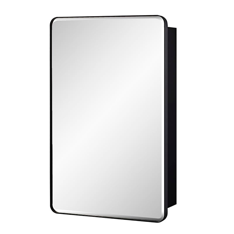 IDYLLOR Black Bathroom Mirror Medicine Cabinet with Round Corner Framed Door and Beveled Edge Mirror 15 x 25 inch, Recessed or Surface Mount, with Adjustable Glass Shelves - Image 2