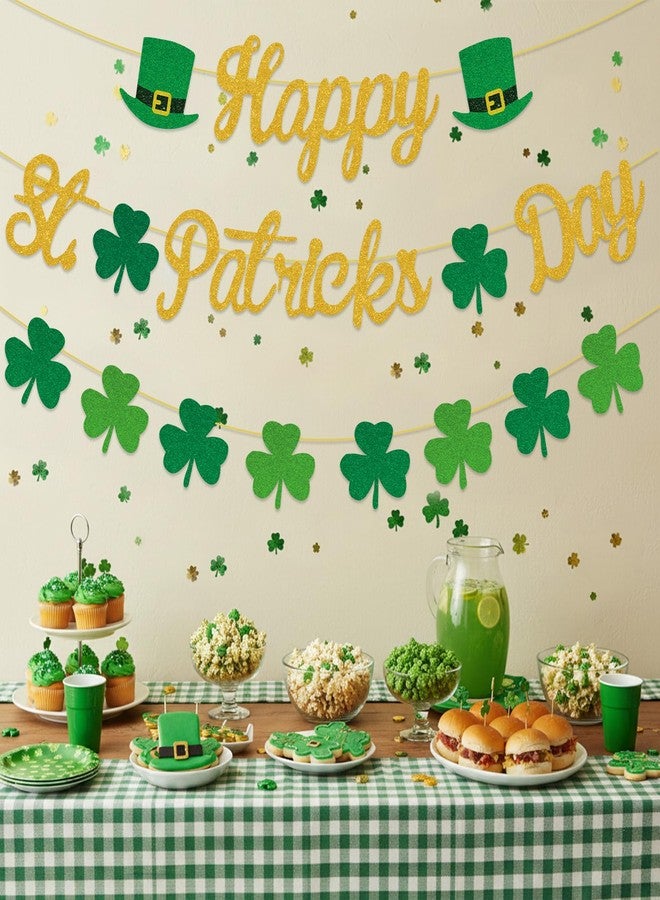 Zeptrix St Patricks Day Banner St Patricks Day Decorations Banners Gold Green Glitter Shamrock Garland Saint Patrick's Clover Hanging Party Banners for Home,Office,Outdoor Decor Irish Festival Party Supplie - Image 4