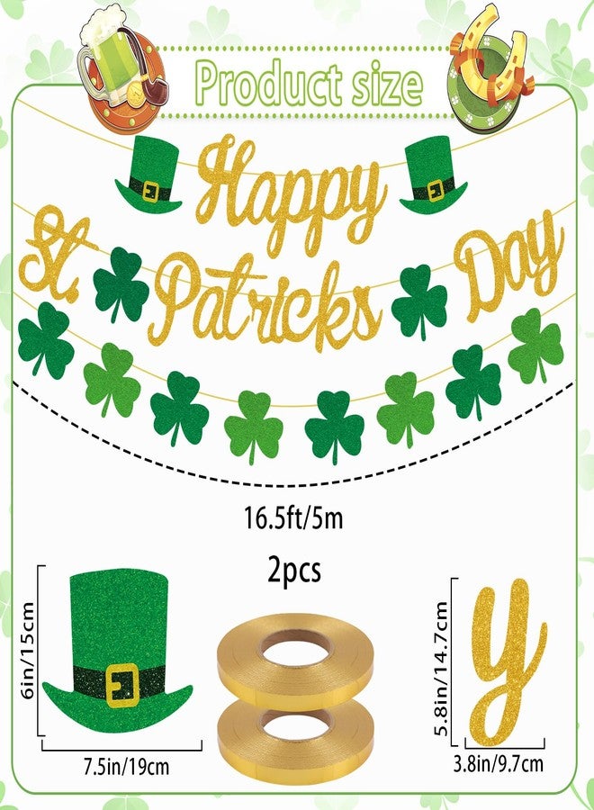 Zeptrix St Patricks Day Banner St Patricks Day Decorations Banners Gold Green Glitter Shamrock Garland Saint Patrick's Clover Hanging Party Banners for Home,Office,Outdoor Decor Irish Festival Party Supplie - Image 2