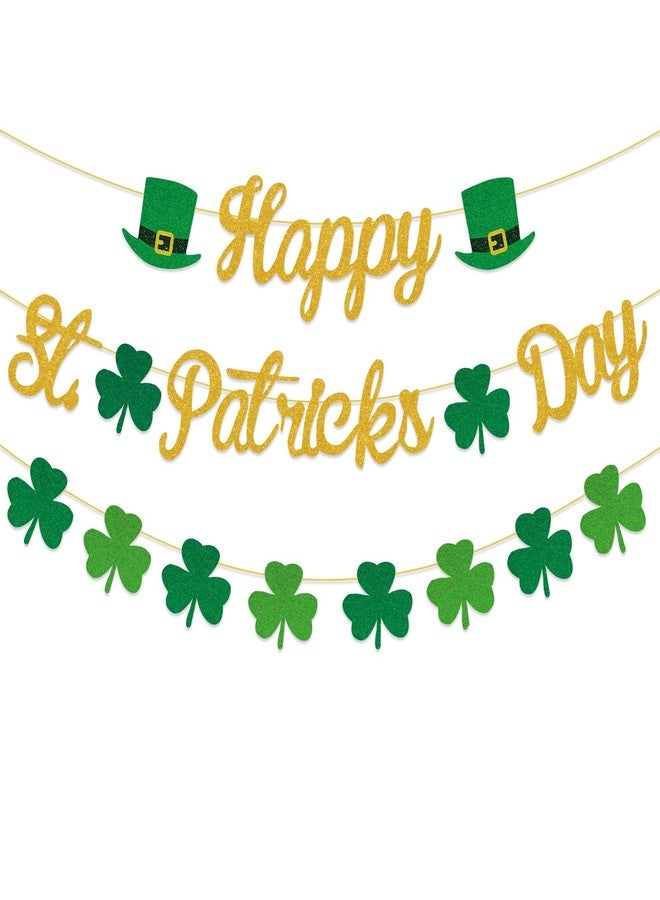 Zeptrix St Patricks Day Banner St Patricks Day Decorations Banners Gold Green Glitter Shamrock Garland Saint Patrick's Clover Hanging Party Banners for Home,Office,Outdoor Decor Irish Festival Party Supplie - Image 1