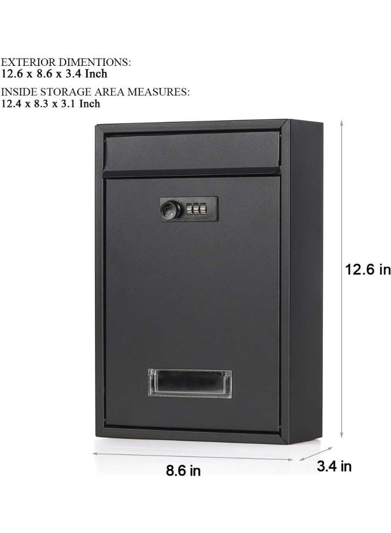 Jssmst Locking Mailbox Wall Mounted Vertical- Jssmst Mail Boxes with Combination Lock Large Capacity, 12.6 x 8.46 x 3.35 Inch, Black Matt - Image 4