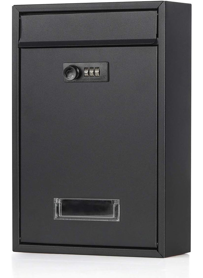 Jssmst Locking Mailbox Wall Mounted Vertical- Jssmst Mail Boxes with Combination Lock Large Capacity, 12.6 x 8.46 x 3.35 Inch, Black Matt - Image 1
