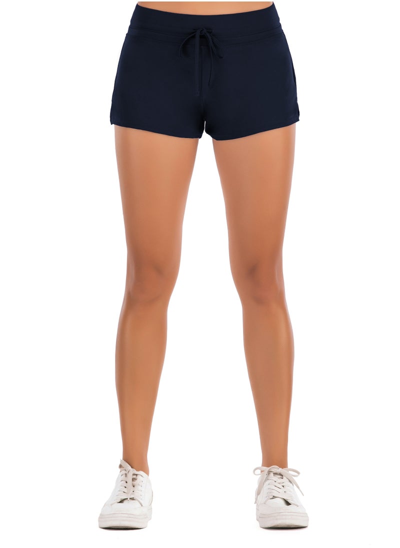 Loquat - Solid Color Plunge Swim Shorts Dark Blue - Image 1