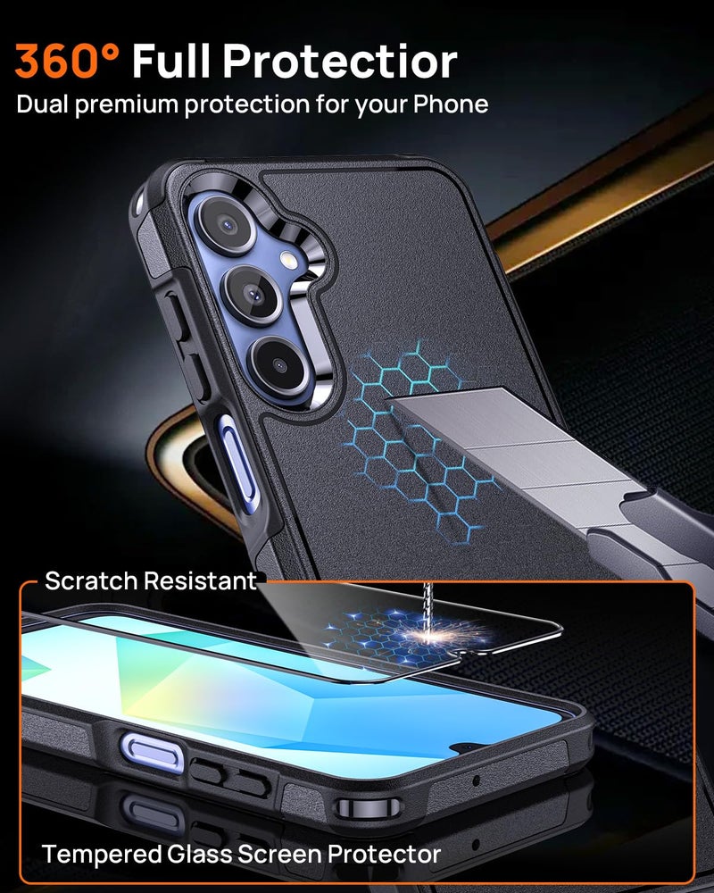 Lanhiem for Samsung Galaxy A16 5G Phone Case with 2 Tempered Glass Screen Protector, Shock Absorption, Anti-Scratch Shockproof Case Cover for Samsung A16 4g/5g, Black - Image 3