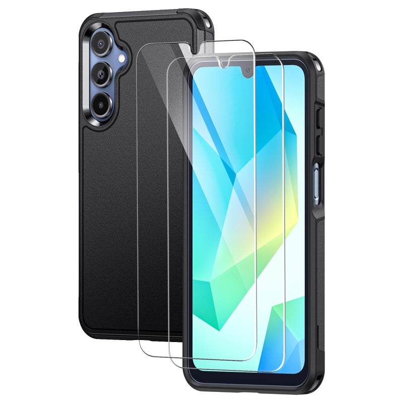 Lanhiem for Samsung Galaxy A16 5G Phone Case with 2 Tempered Glass Screen Protector, Shock Absorption, Anti-Scratch Shockproof Case Cover for Samsung A16 4g/5g, Black - Image 1