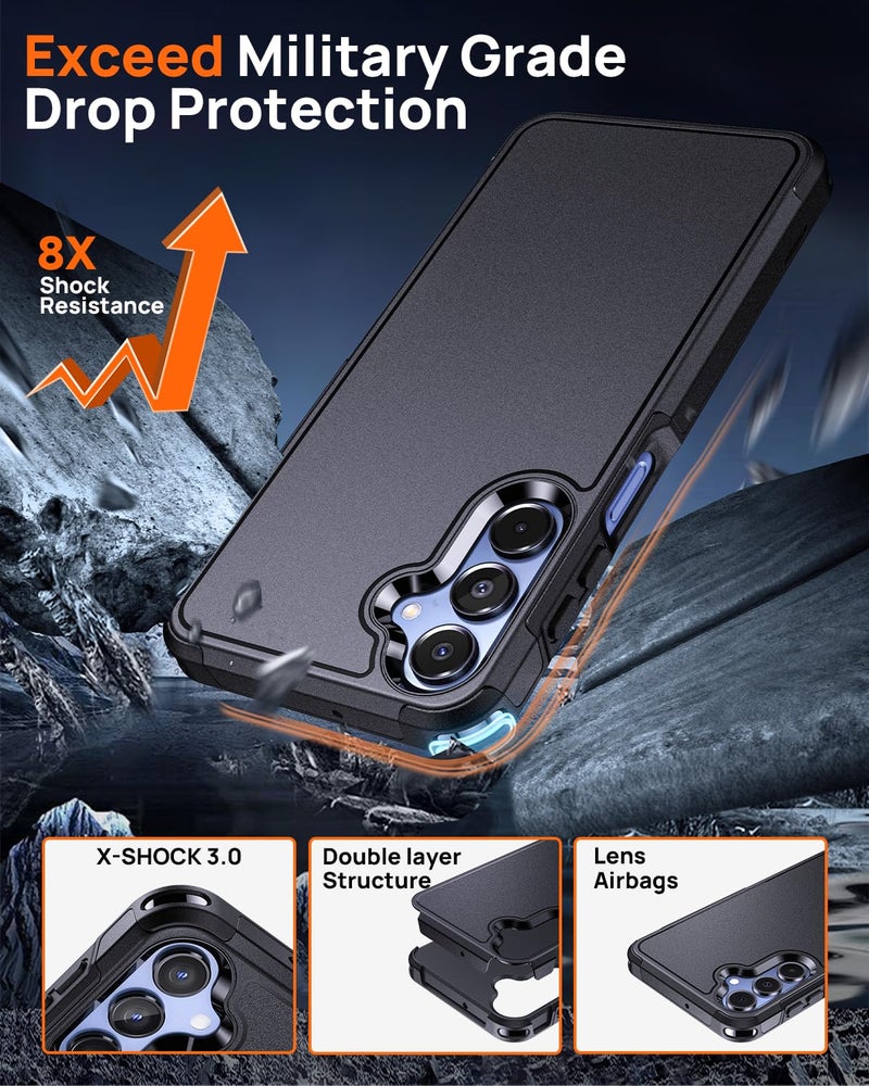 Lanhiem for Samsung Galaxy A16 5G Phone Case with 2 Tempered Glass Screen Protector, Shock Absorption, Anti-Scratch Shockproof Case Cover for Samsung A16 4g/5g, Black - Image 2