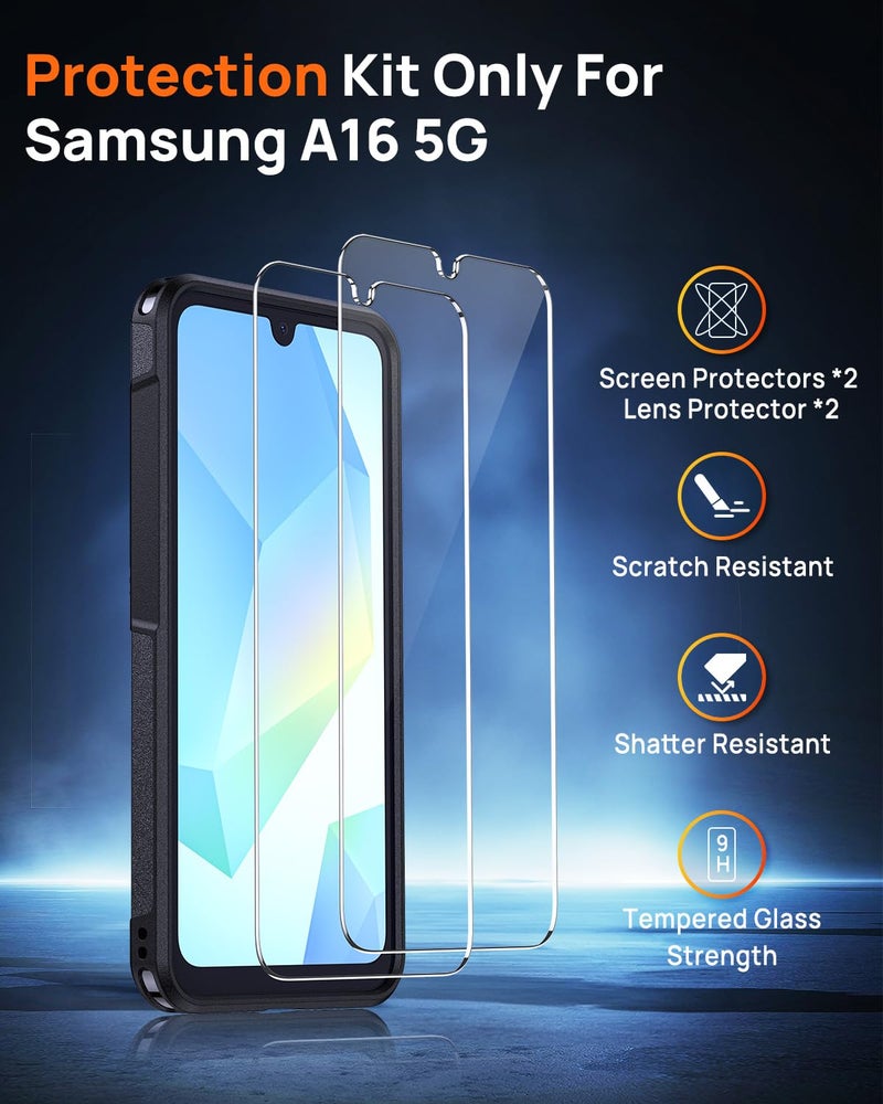 Lanhiem for Samsung Galaxy A16 5G Phone Case with 2 Tempered Glass Screen Protector, Shock Absorption, Anti-Scratch Shockproof Case Cover for Samsung A16 4g/5g, Black - Image 4